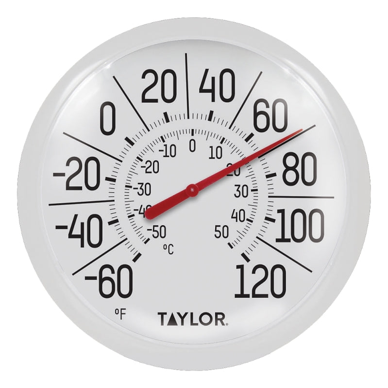 Taylor Big & Bold Indoor Outdoor Dial Thermometer, Decor for Patio, Pool, or Garage, 8.5 Inch, White Bezel