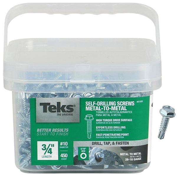 ITW Brands 21322 450 Pack, Teks, 10-15 x 3/4", Hex Washer Head Drill Point Screw