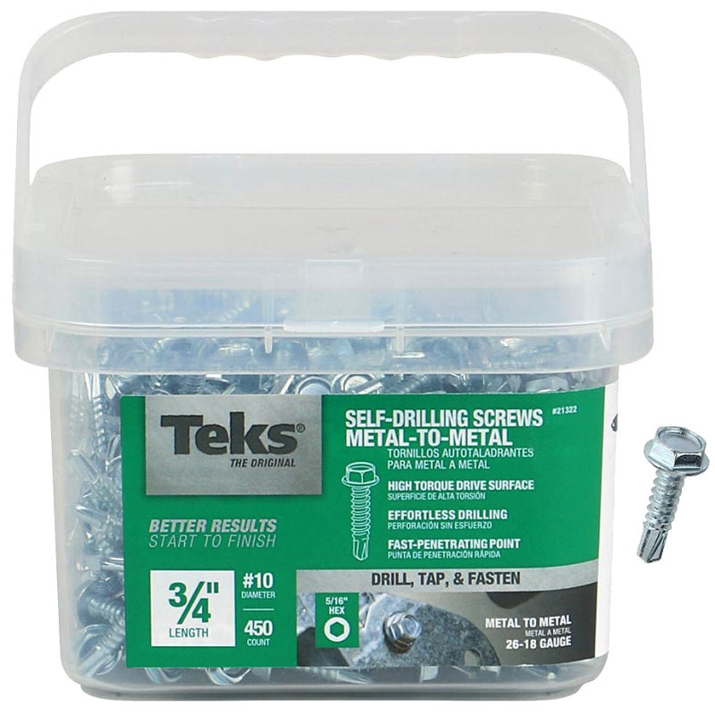 ITW Brands 21322 450 Pack, Teks, 10-15 x 3/4", Hex Washer Head Drill Point Screw
