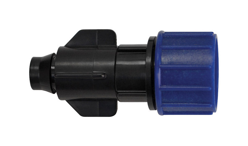 Raindrip S5900UB, Smart Loc Universal Swivel Adapter for Tubing, 3/4-Inch MHT, with Filter Washer, Drip Irrigation Fitting for 1/2-Inch, 5/8-Inch, & 0.710-Inch Supply Tubing and Dripline, Black/Blue