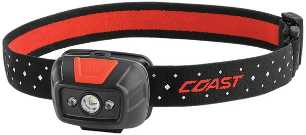Coast FL19 330 Lumen Dual Color (White & Red) LED Headlamp, Batteries & Hard Hat Clips Included, Black