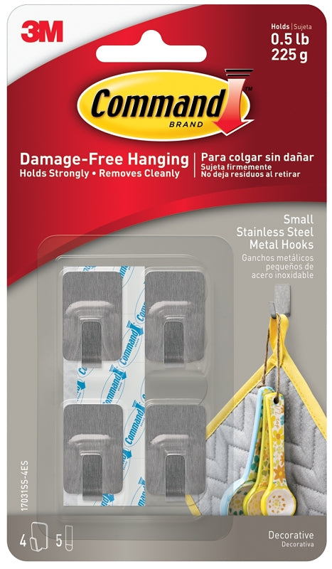 Command Small Stainless Steel Metal Hooks, One Size 17031SS-4ES