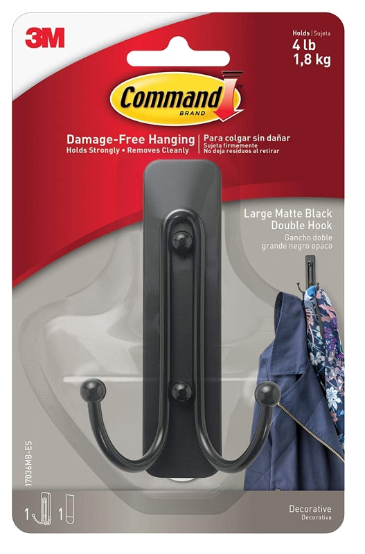 Command Large Black Double Hooks, 1 Hook, 1 Strip 17036MB-ES