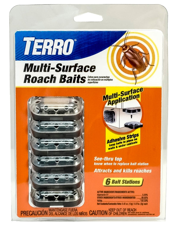 TERRO T500 Indoor Multi-Surface Roach Bait Stations - Indoor Cockroach Killer, 6 Bait Stations, Black