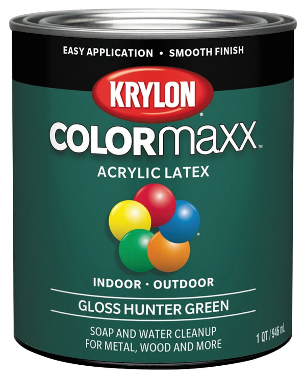 Krylon K05642007 COLORmaxx Acrylic Latex Brush On Paint for Indoor/Outdoor Use, 32 Fl Oz (Pack of 1), Gloss Hunter Green