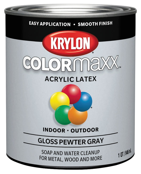 Krylon K05644007 COLORmaxx Acrylic Latex Brush On Paint for Indoor/Outdoor Use, 1 Quarts (Pack of 1), Gloss Pewter Gray, 32 Fl Oz