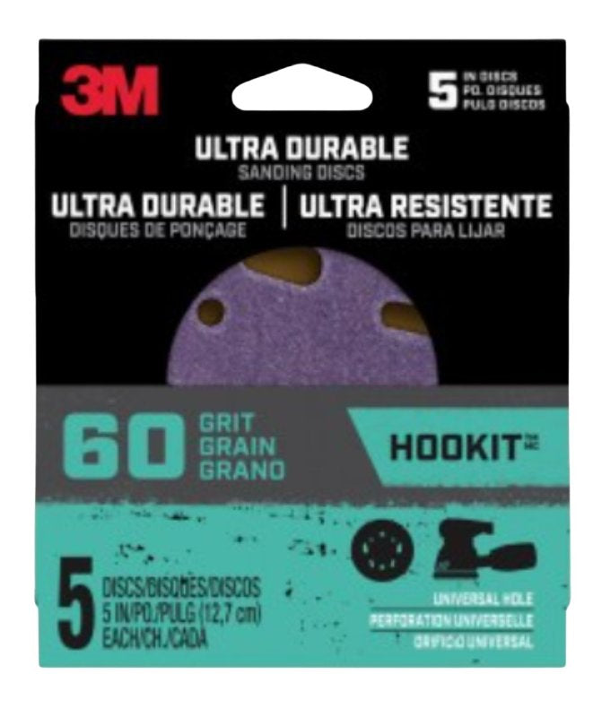 3m Disc5in5pk60 5 Hook It Ultra Durable 60 Grit Universal Hole Power Sanding Discs 5 Count 27254