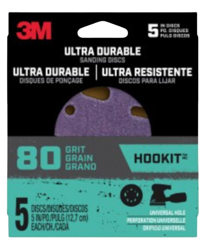 3M DISC5IN5PK80 Sanding Discs, 80-Grit, 5-in, 5-Pk. - Quantity 1 27253