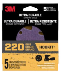 3M 27256 Power Sanding Disc, 5 in Dia, 220 Grit, Fine, Ceramic Abrasive, 5-Hole, 8-Hole