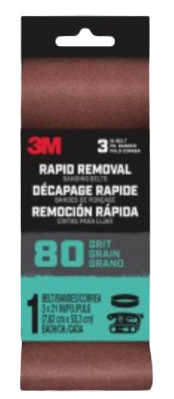 3M BELT3X211PK80 Sanding Belt, 3 in x 21 in, Brown 27395