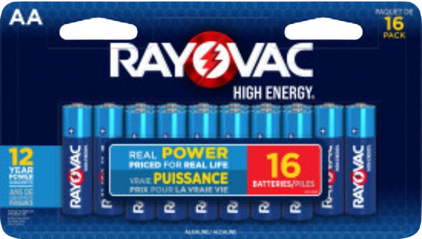Rayovac High Energy AA Batteries (16 Pack), Double A Alkaline Batteries 815-16LTK