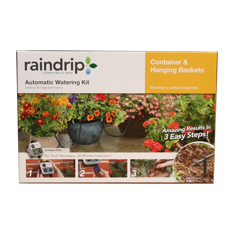 Raindrip R560DP Automatic Drip Irrigation Watering Kit with Customizable Timer for Containers and Hanging Baskets, Waters up to 20 Plants, Includes 20 PC Drippers, Black
