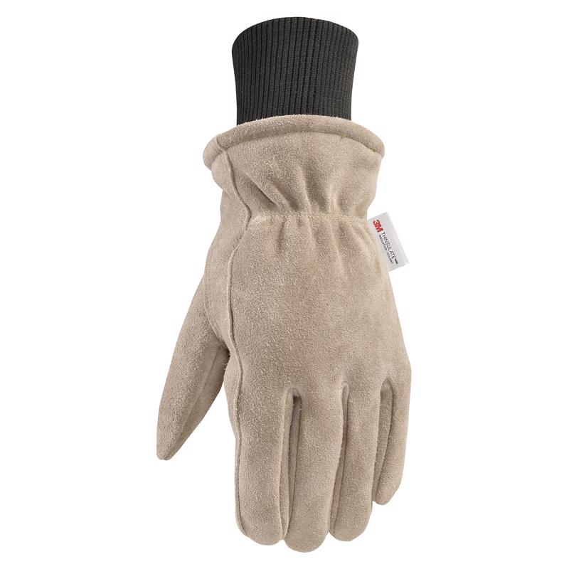 Wells Lamont Men's HydraHyde Insulated Split Leather Winter Work Gloves, Extra Large 1196XL, Saddletan, Cement