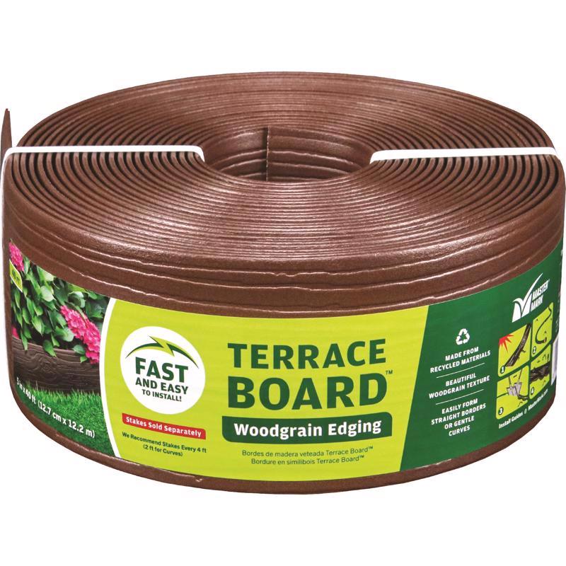 MASTER MARK Terrace Board, Landscape Coiled Edging, Grass Barrier, Bender Board, Garden Borders (Brown) 4 in. x 40 ft. with 10 Stakes