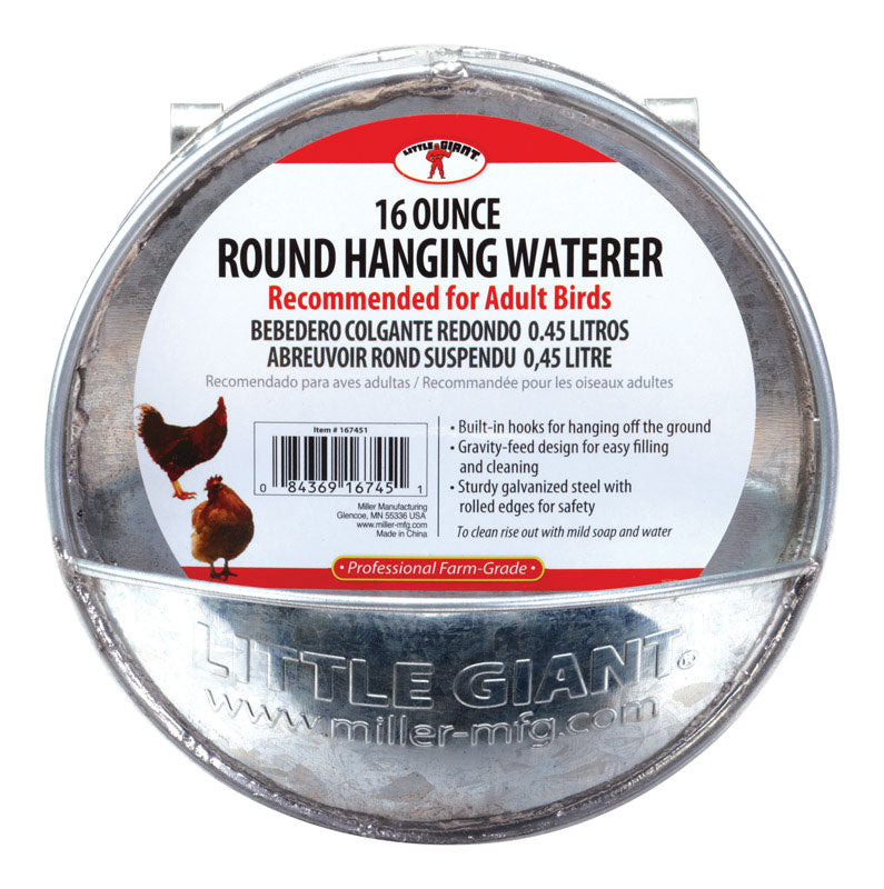 Little Giant® Hangable Poultry Waterer| Galvanized Round Hanging Poultry Waterer | Hanging Chicken Waterer | Chicken Canteen