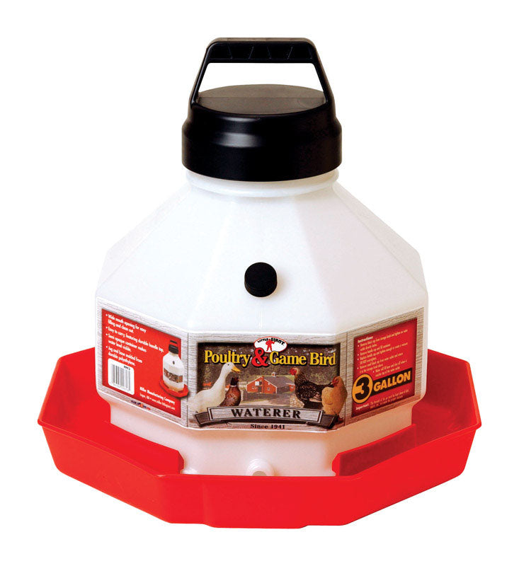 Little Giant® Plastic Poultry Waterer | Heavy Duty Plastic Gravity Fed Water Container | Easy to Fill | Snap on Jar | 3 Gallons
