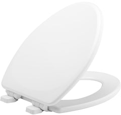 Mayfair Lannon Toilet Seat, Slow Close, Non Slip Heavy Duty Wood, Easy Install, Elongated, White 143SLOW-000
