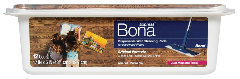 Bona Hard-Surface Floor Disposable Wet Cleaning Pads - 12-Pack - Residue-Free Solution for Stone, Tile, Laminate, and Vinyl LVT/LVP Floors AX0003506