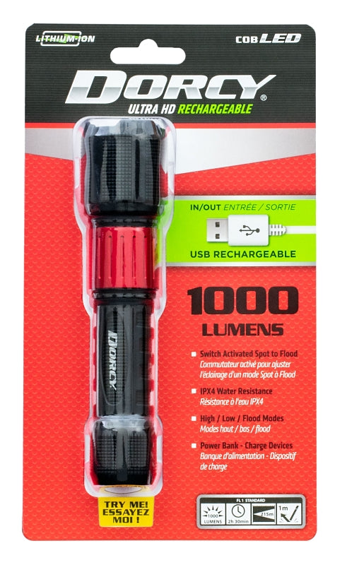 DORCY 41-4358 1,000-Lumen USB-Rechargeable Instant Spot Flood Flashlight, Multicoloured