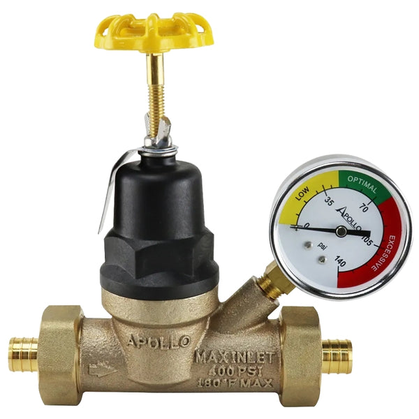 Apollo Valves ApolloPEX 3/4" Bronze Double Union PEX Water Pressure Regulator w/ Gauge (APXPRV34WG)
