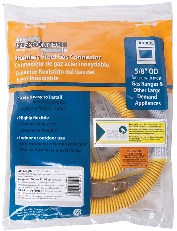 Eastman 0416712 Epoxy Coated Gas Connector 1/2" FIP x 1/2" MIP, 12" Length, Yellow G012YE101048/RP