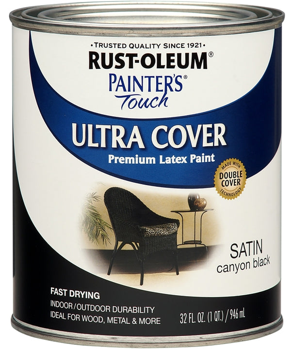 Rust-Oleum 1 qt 267332 Canyon Black Painters Touch 2X Ultra Cover Premium Latex Paint, Satin