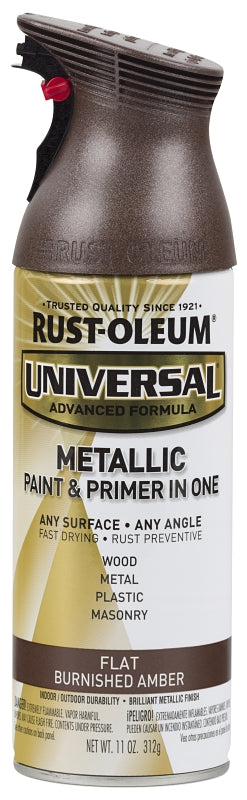 Rust-Oleum 271472 Universal All Surface Metallic Spray Paint, 11 oz, Flat Burnished Amber