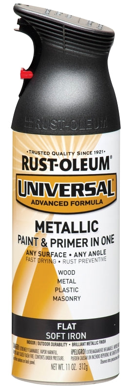 Rust-Oleum 271473 Universal All Surface Metallic Spray Paint, 11 oz, Flat Soft Iron