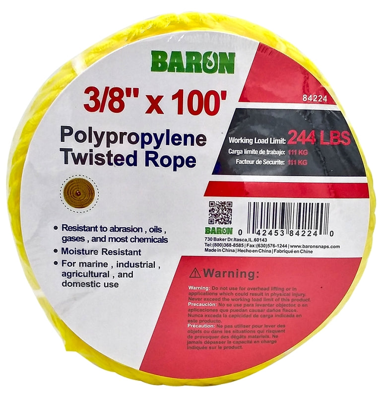 BARON MFG Rope Polyp TWT YEL 3/8INX100FT 84224