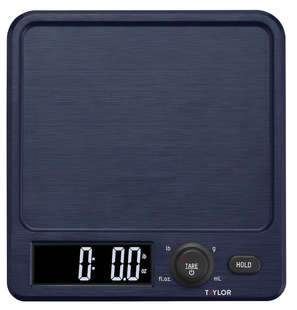 Taylor Digital Kitchen Scale with Antimicrobial Surface Plastic Body Weighs Up to 11 pounds Capacity with Hold and Tare Functions and Backlight, Navy 5280827
