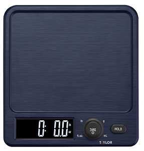Taylor Digital Kitchen Scale with Antimicrobial Surface Plastic Body Weighs Up to 11 pounds Capacity with Hold and Tare Functions and Backlight, Navy
