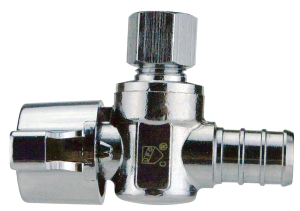 Apollo 1/2 in. Chrome-Plated Brass PEX Barb x 1/4 in. Compression Quarter-Turn Angle Stop Valve APXVA1214C