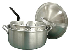 Bayou Classic 1350 14-qt Aluminum Fry Pot w/ Lid and Aluminum Perforated Basket Features Heavy-Duty Riveted Handles Domed Lid Perfect For Frying Fish Shrimp Chicken and Hushpuppies