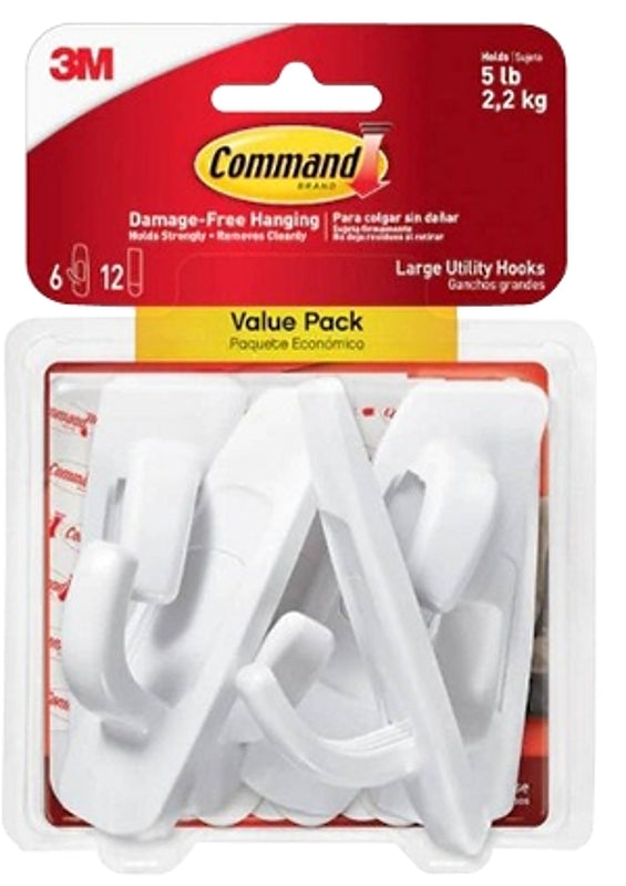 Genceutic Naturals Command Large White Utility Hook Value Pack (6 Hooks, 12 Strips) holds up to 5 pounds 17003-6ES
