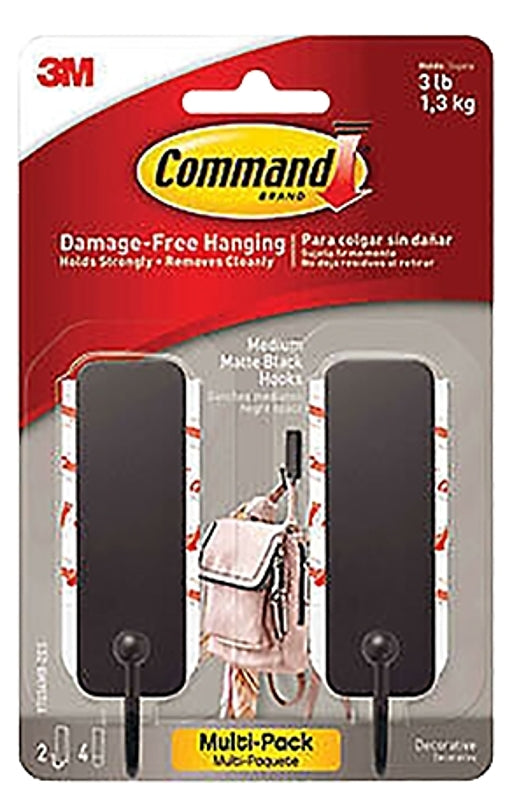 Command Medium Black Hooks, 2 Hooks, 4 Strips 17034MB-2ES