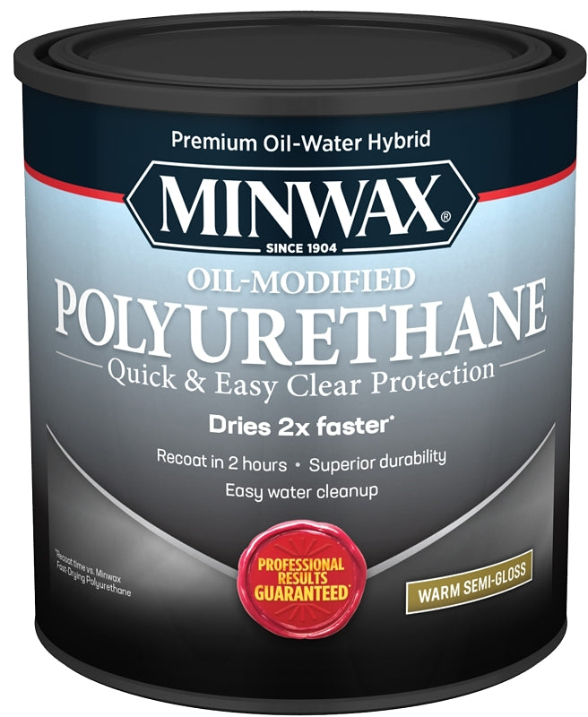 Minwax Water Based Oil-Modified Polyurethane, Warm Semi-Gloss, Clear, 1 Quart