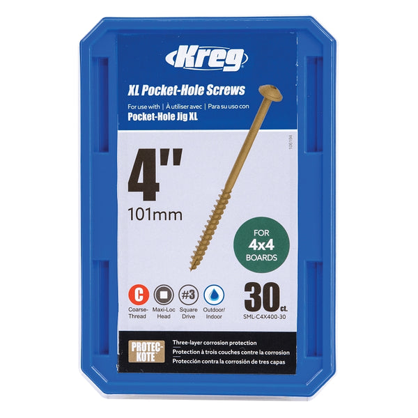 Kreg SML-C4X400-30 XL Pocket-Hole Screws 4", (30 Count)