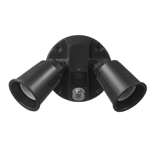 GLOBE Electric 240 W Twin Head Black Hardwired Automatic Dusk to Dawn Security Flood Light, Spotlight, Outdoor, Outside House Lights, 17000083