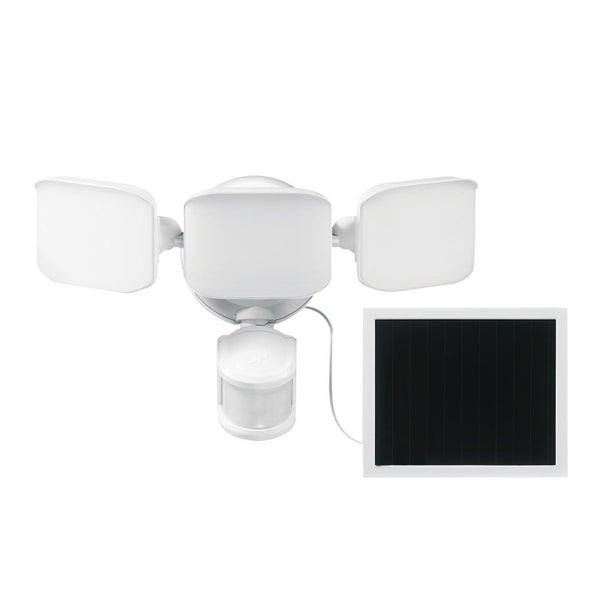 Globe Electric 17000222 180-Degree Triple Head White 2500 Lumens Solar Powered Motion Outdoor Integrated LED Flood Light Security Light, Solar Panel with 10ft Cord, Outside House Lights