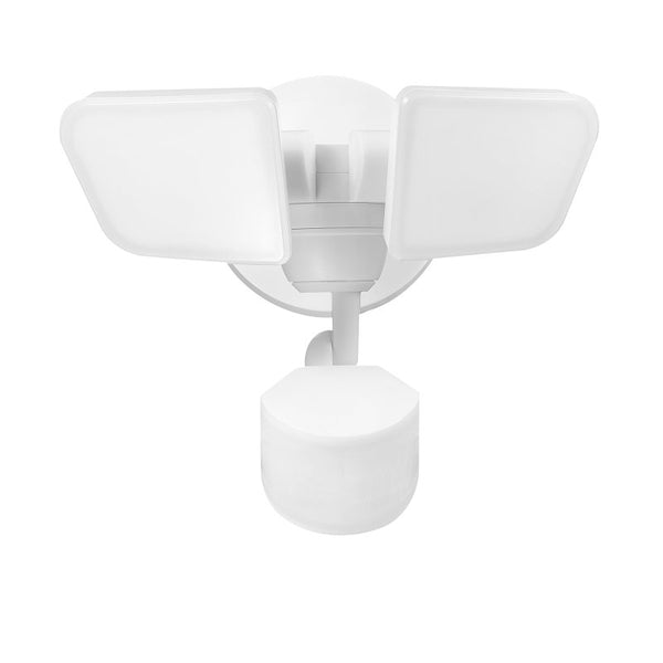 Globe Electric 240-Degree 22W Twin Head White Wi-Fi Smart 2200 Lumens Hardwired LED Motion Security Light, No Hub Required, Outside House Lights 17000274