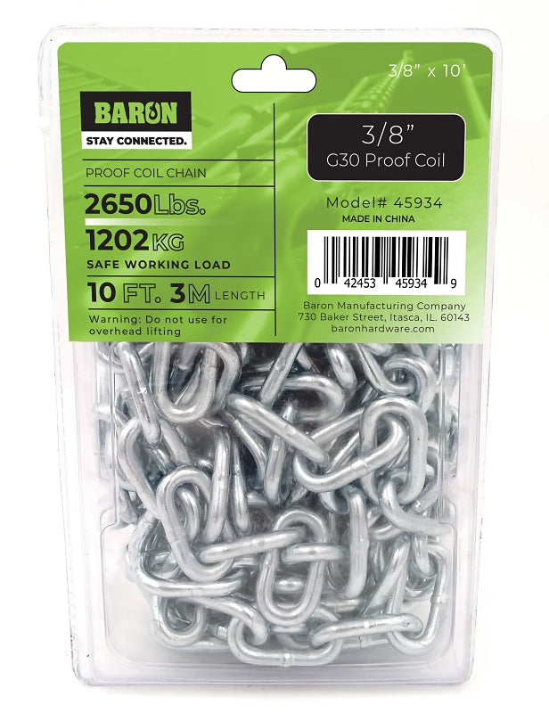 BARON MFG Chain Coil Proof ZN 3/8INX10FT 45934