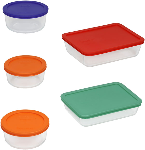 Pyrex Simply Store 18-Pc Glass Food Storage Containers Set, Round & Rectangle Glass Storage Containers with Lid, BPA-Free Lids, Non-Pourous Glass, Dishwasher, Microwave, Fridge and Freezer Safe 1091198