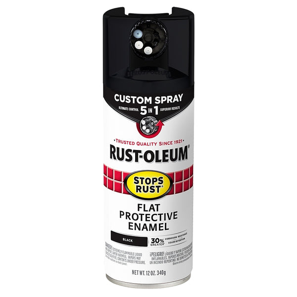 Rust-Oleum 376855 Stops Rust Custom Spray 5-in-1 Spray Paint, 12 oz, Flat Black, (Pack of 1)