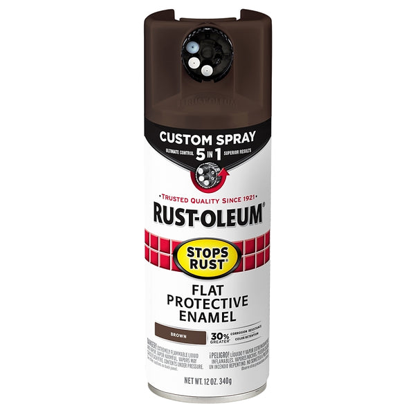 Rust-Oleum 376857 Stops Rust Custom Spray 5-in-1 Spray Paint, 12 oz, Flat Brown, (Pack of 1)