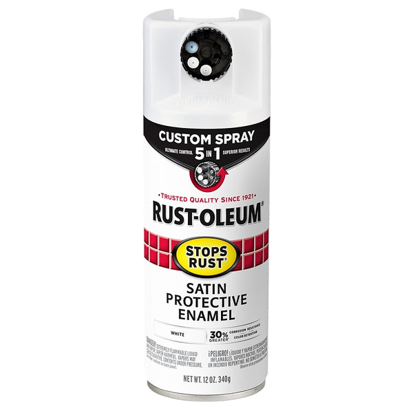 Rust-Oleum 376870 Stops Rust Custom Spray 5-in-1 Spray Paint, 12 oz, Satin White, (Pack of 1)