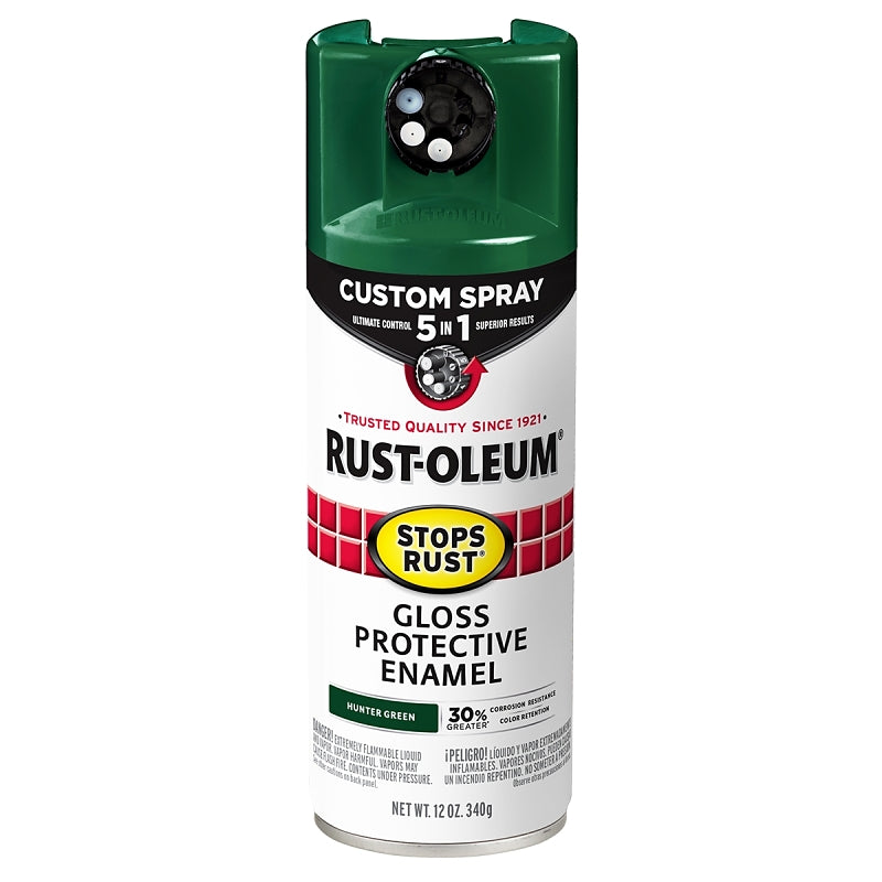 Rust-Oleum 376891 Stops Rust Custom Spray 5-in-1 Spray Paint, 12 oz, Gloss Hunter Green, (Pack of 1)