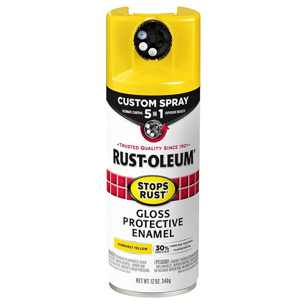 Rust-Oleum 376898 Stops Rust Custom Spray 5-in-1 Spray Paint, 12 oz, Gloss Sunburst Yellow, (Pack of 1)