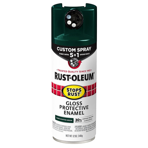 Rust-Oleum 376902 Stops Rust Custom Spray 5-in-1 Spray Paint, 12 oz, Gloss Dark Hunter Green