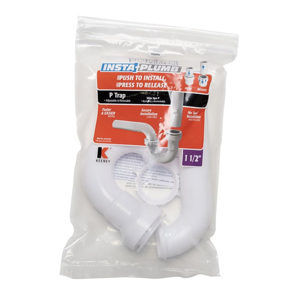 Plumb Pak Keeney Insta-Plumb Push Fit P Trap 1-1/2 in. - Push to Install and Press to Release, White 400IPK