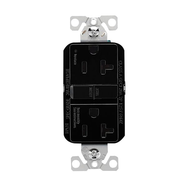 Eaton GF20BK Slim Power Outlet Receptacle, Self-Test GFCI, 20A, 125V, Black